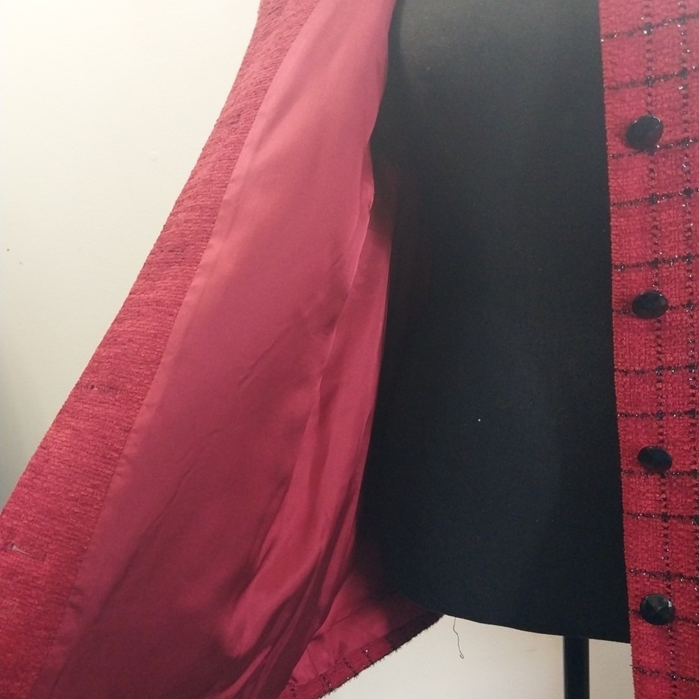 Alfred Dunner Button Front Blazer Suit Jacket Check Plaid Shimmer Red Black 12 - Picture 4 of 8